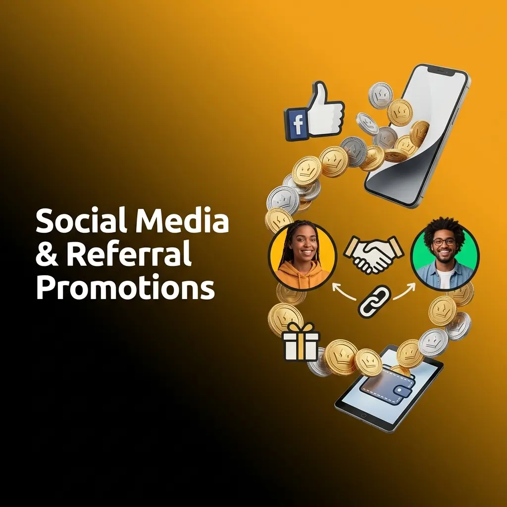 Crown Coins Casino social media promotions offering free Crown Coins and Sweeps Coins via Facebook giveaways and referral bonuses