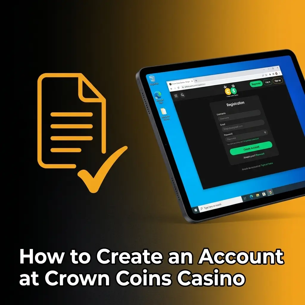 Crown Coins Casino registration form on desktop showing sign-up steps to claim 100000 Crown Coins welcome bonus