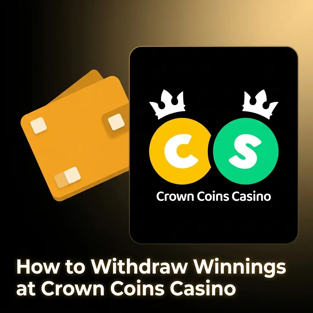 Crown Coins Casino withdrawal steps showing account menu with Redeem section and payment options like Visa and Skrill