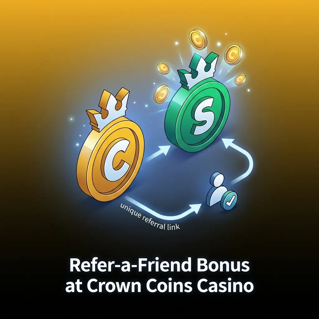 Crown Coins Casino refer-a-friend bonus program rewarding both referrer and new player with free coins upon registration