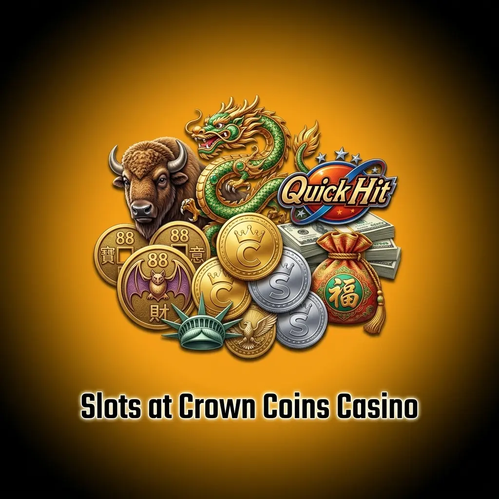 Crown Coins Casino slots lobby featuring popular titles like Buffalo Blitz, 88 Fortunes, and Dragon Link on screen