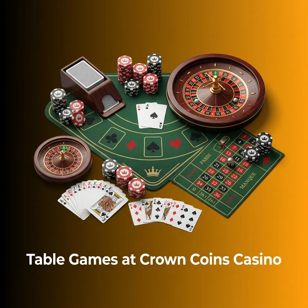Crown Coins Casino table games including Blackjack, Roulette, Baccarat, and Casino Hold'em in Sweeps Coins mode